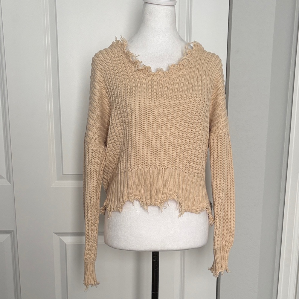 Z Supply Frayed Edge Tan Sweater Never Worn!